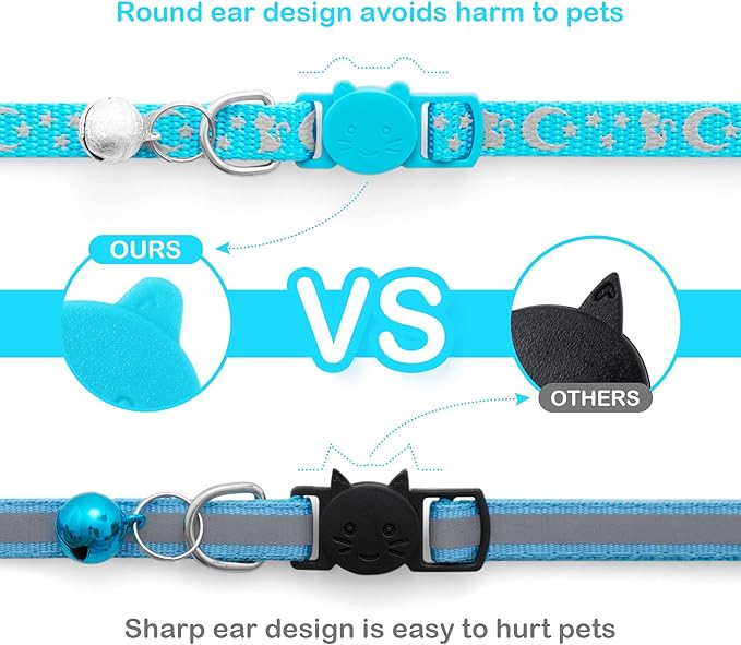 LLHK 2 Pack Breakaway Cat Collars & 2 Pcs Name Tags,Reflective Safety Kitten Collar with Bell,for Girl Boy Male Cats,Adjustable 7''-12'', Personalized ID Tag,Pet Supplies,Accessories