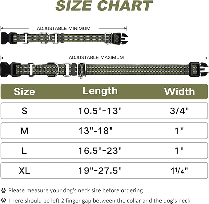Martingale Dog Collar, Adjustable Nylon Reflective Collar with Quick Release Buckle (Forest Green, Small)
