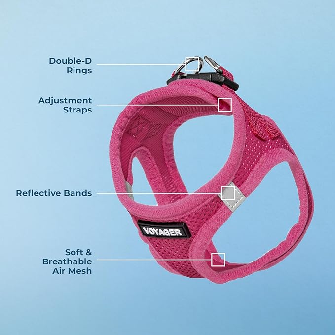 Best Pet Supplies Voyager Step-in Air Harness - All Weather Mesh, Reflective, No Pull Harness for Dogs, Cats - Secure with Hook & Loop Fastener, Buckle, Double D-Rings - Fuchsia, XL
