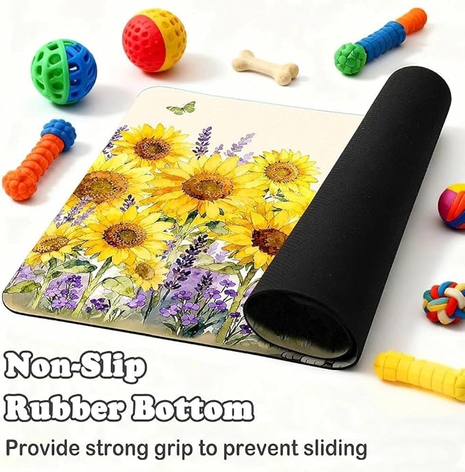 Dog Food Mat for Pet Cat Food Mat, Sunflower Absorbent Quick Dry Dog Bowl Mats for Food and Water, Non-Slip Cat Pet Feeding Mats for Floor Placemats 12"x20"