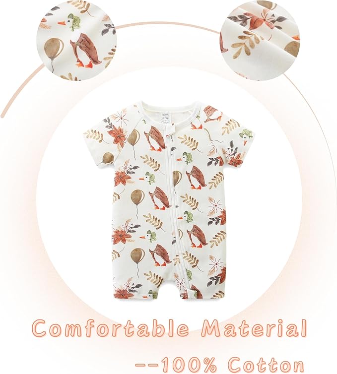 Unisex Summer Trendy 2-Pack Rompers Short Sleeve Zipped Bodysuit Infant Cotton Outfits