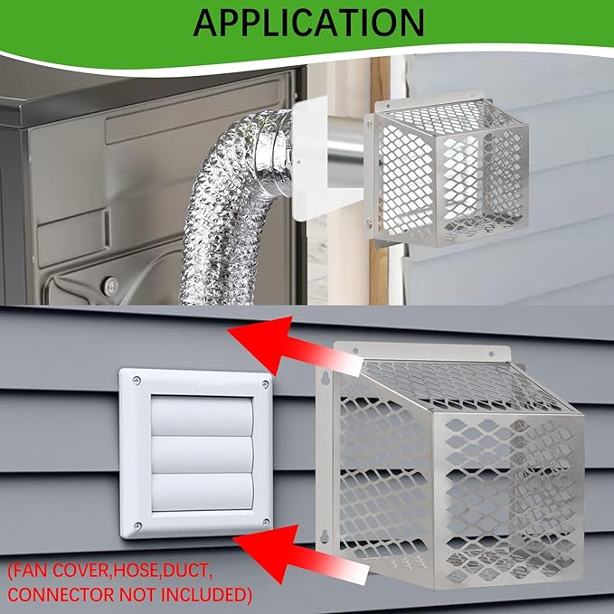 Dryer Exhaust Guard Vent Cover,Dryer Vent Bird Guard for Most 5" to 6" Exhaust Fan Cover, 8.5"Lx8.5"Wx6"H Stainless Steel Ventilation Bird Cage for Bathroom Exhaust Ventilation Fan