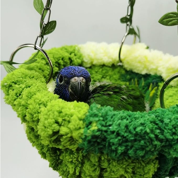 Bird Nest Hanging Hammock Bed Toy for Small Medium Pet Parrot Parakeet Cockatiel Conure Cockatoo Amazon Lovebird Budgie Finch Canary Hamster Rat Gerbils Chinchilla Cage Stand Perch (Green)