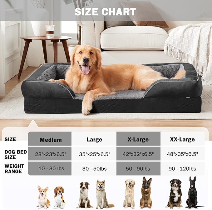 INVENHO Orthopedic Dog Bed for Extra Large Dogs, XXL Egg-Crate Foam Dog Couch with Washable Removable Cover, Waterproof Lining and Nonskid Bottom