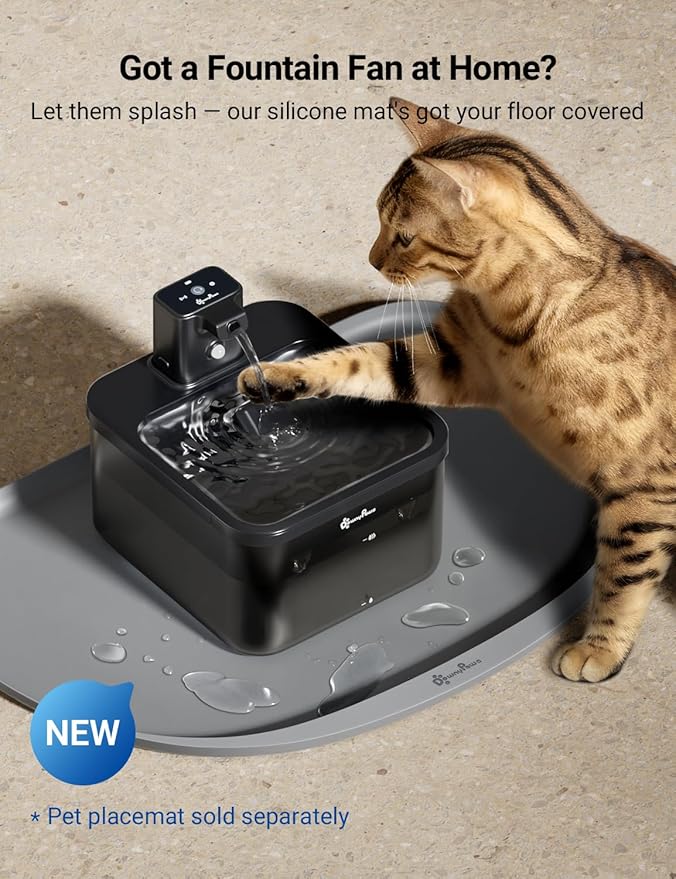 DownyPaws Battery Operated Cat Water Fountain, 84oz/2.5L Fursink Wireless Cat Waterer Fountain with Motion Sensor, BPA-Free, Black with 6 Filters