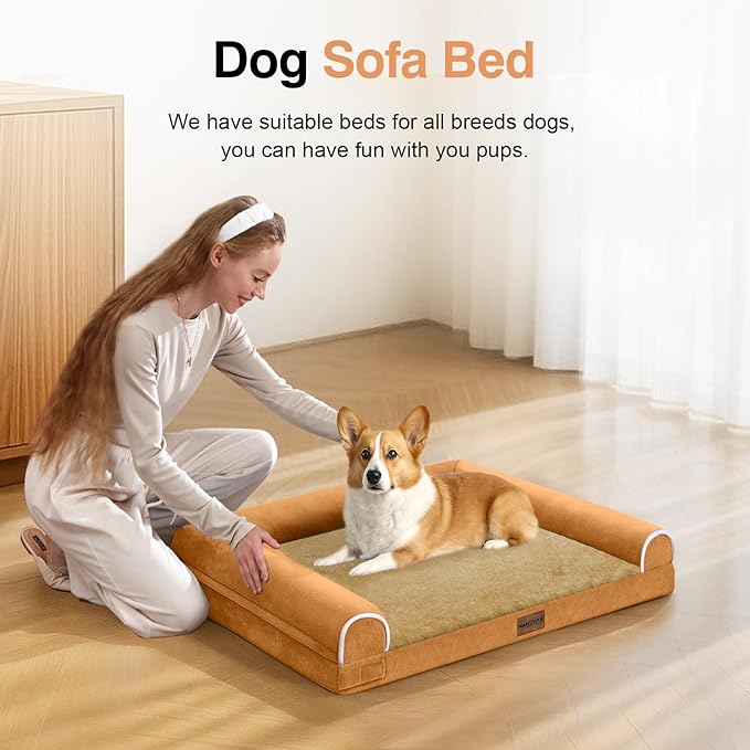 Small Dog Bed Orthopedic Washable: Beds Bolster Small Sized Dogs Bed Egg Crate Foam Couch Sofa Waterproof with Removable Cover - Orange