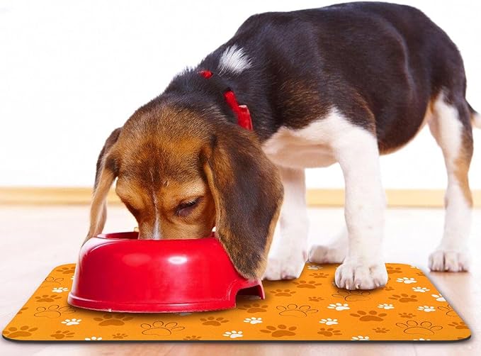 Dog Food Mat, Absorbent Water Bowl Mats Cat Pet Feeding Placemats Orange 12 * 20 inch