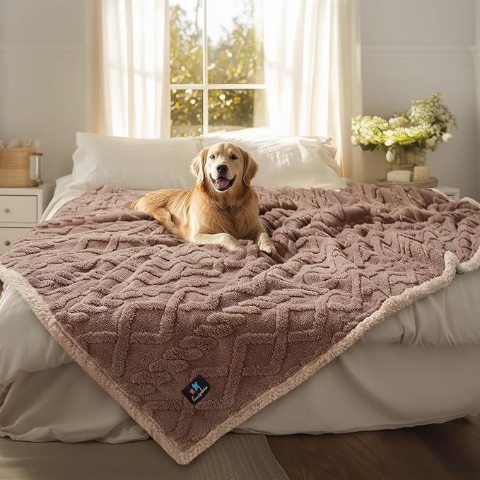 Luciphia Waterproof Pet Blanket, Liquid Pee Proof Dog Blankets for Sofa Bed Couch, Reversible Sherpa Fleece Furniture Protector Cover for Small Medium Large Dogs Cats,Khaki X-Large（85" x 57"）