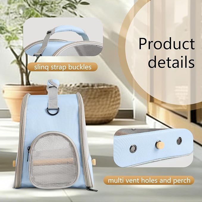 Bird Carrier, Portable Small Bird Parrot Parakeet Carrier with Standing Perch and Soft Mat, Side Access Window Collapsible