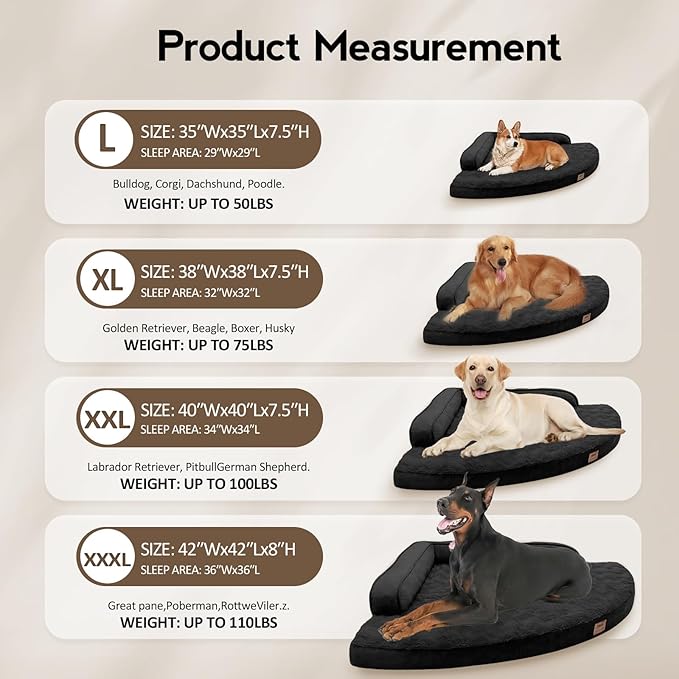 Large Orthopedic Dog Bed with Sides XXL Dog Beds with Removable Washable Cover Non-Slip Waterproof Pet Bed for Extra Large Dogs - Black XXL