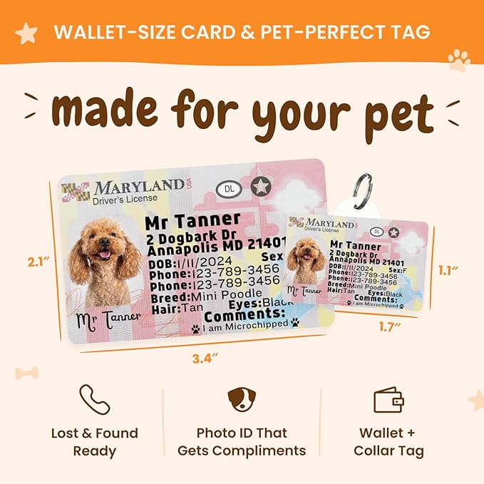 PawFurEver Personalized Dog Driver License ID Tag for Dogs & Cats - Custom Pet License Dog ID Tags Personalized Heavy Duty with Name, Photo & Phone Number, 50 States + DC (Ohio, Wallet Card)