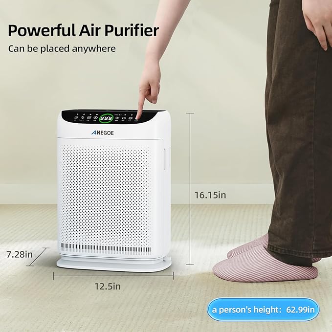 Air Purifiers for Home Large Room Up to 2500 Ft² With Double Air Intake,Washable Pre-Filters, AnEgoe Pet Air Purifier for Bedroom With Remote Control,HEPA Air Cleaner for Dust, Pets,White