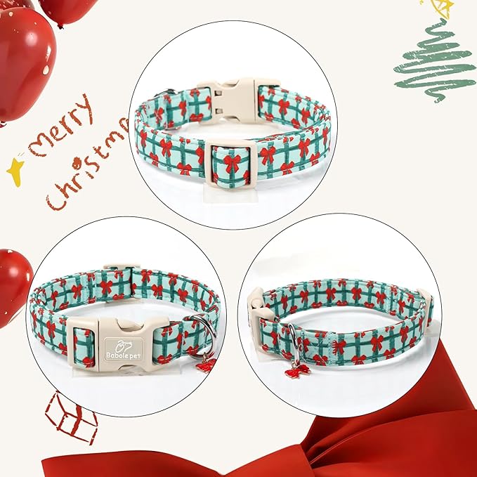 Christmas Dog Collar for Medium Dogs - Cute Festive Plaid with Red Bow Christmas Collars for Dogs, Soft Adjustable New Year Dog Collars with Quick Release Buckle M