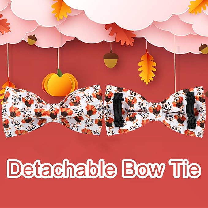 Thanksgiving Dog Collar with Bow Tie, Turkey Cotton Bowtie Collar for Puppy Girl Dog or Cat, Autumn Bow Tie Collar with Durable Metal Buckle, Turkeys Pet Collar,M, Neck 13.5-22in