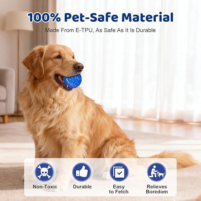 Interactive Dog Toys Ball - Smart Moving Bouncing Dog Ball with Colorful Lights, E-TPU Material, 3 Play Modes Automatic Rolling Dogs Toy for Small Medium Dogs Keep Them Busy(Blue)