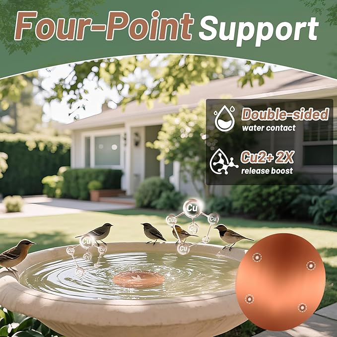 3PCS Pure Copper Bird Bath Purification Disk - 4" Diameter, 0.6mm Thick, Reinforced with Four-Point Support, Universal Fit for Outdoor Birdbath & Bowl