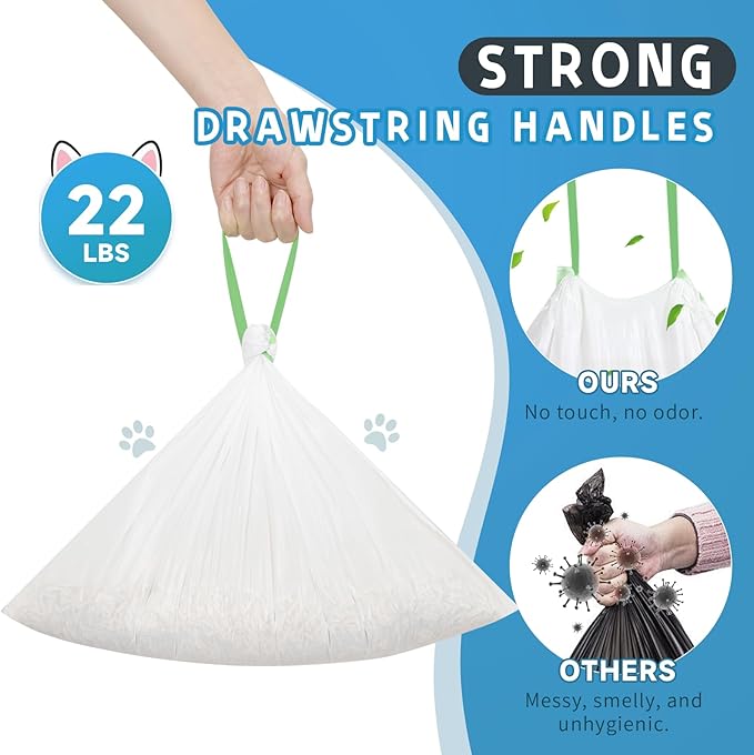 60 Count Cat Litter Box Liners Bag Compatible with Meo Want Self-cleaning Cat Litter Box MW-SC01 MW-SC02 MW-LR01, Leak-Proof Drawstring Bags - Heavy Duty Replacement Liners 18" x 12.6"