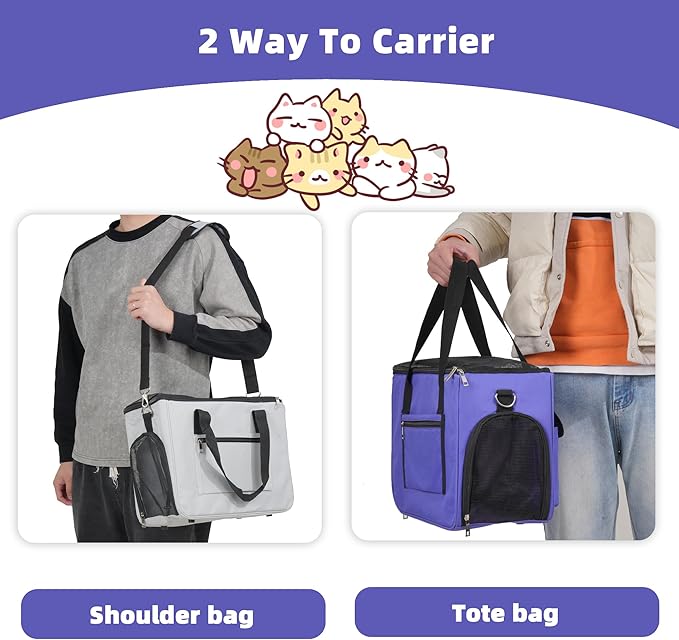 Cat & Dog Carrier for Pets Up to 15 Lbs, Airline Approved Soft-Sided Collapsible Pet Carrier for Cats & Dogs, Cat Carrier with Breathable Mesh, Padded Interior – Ideal for Car Rides, Daily Use(purple)