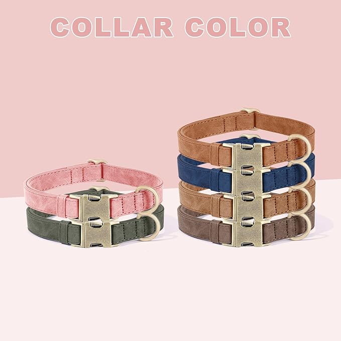 Genuine Leather Dog Collar - Adjustable Pet Collar with Quick Release Metal Buckle, Soft Skin Friendly Real Leather Collar for Small, Medium, Large Dogs (Pink, S：Fit 8-16" Neck)