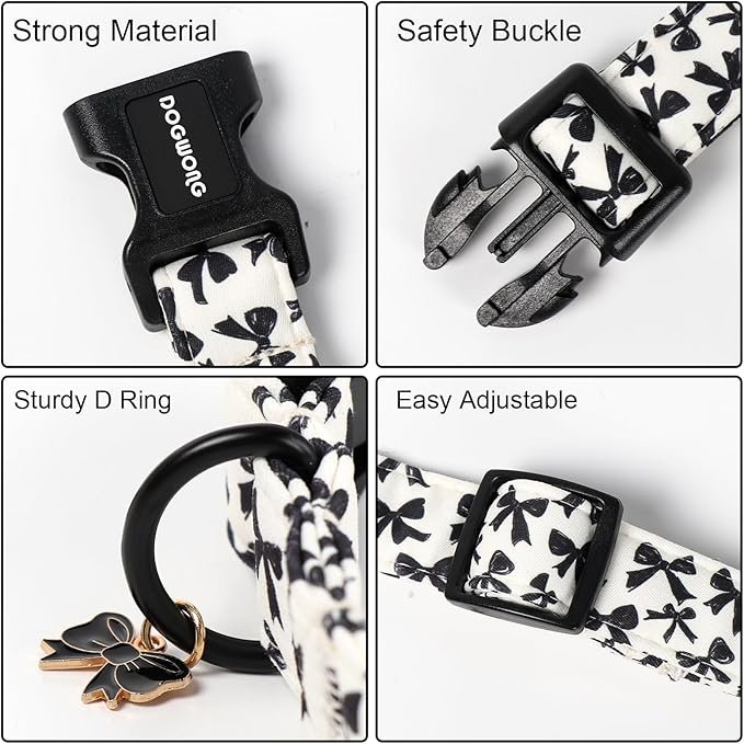 DOGWONG Cute Dog Collar, Black Bow Pattern Dog Collar, Girl Female Dog Collars with Strong Plastic Buckle for Small Dogs,S