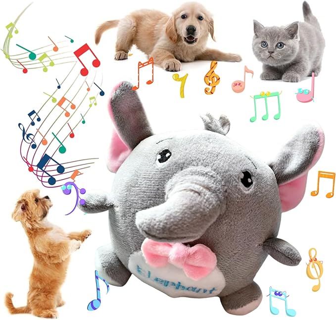 Interactive Dog Toys,Active Moving Pet Plush Toy with Recording and Music Modes,Jumping Squeaky Song shaking Interactive Dog Ball,Rechargeable Dog Toys to Keep Them Busy,Animal Plush Pet Toy(Elephant)