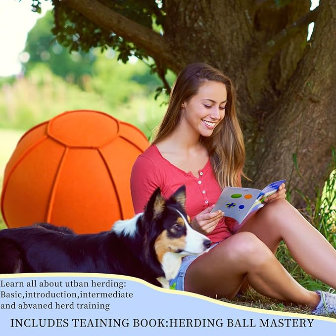 Herding Ball for Dogs, Dual Layered Herding Dog Ball Set for Australian Shepherd, Cattle, Collie, for Dog, Agility Equipment- Free Training Book (Orange, 24 inch)
