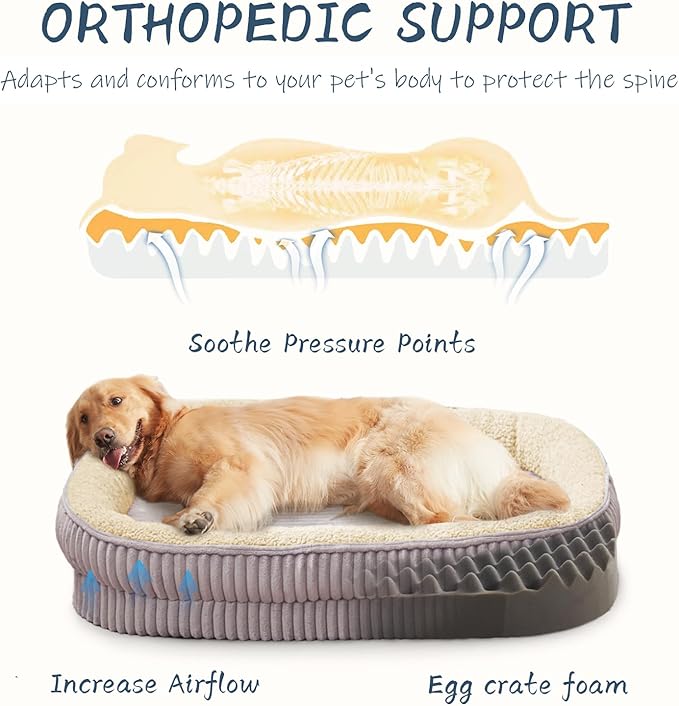 Orthopedic Dog Bed for Medium Dogs Breeds, High Density Egg Crate Foam Dog Sofa Beds,Oval Kennel Bed, Pet Couch Bed with Four Sided Bolster, Removable Washable Cover& Non-Slip Bottom