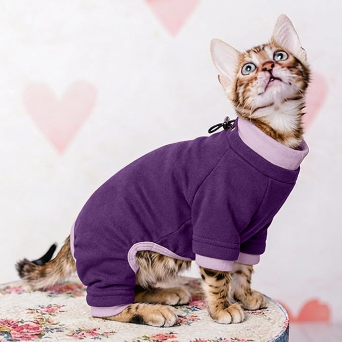 PUMYPOREITY Cat Hair Sticky Sweater, Recovery Suit - Breathable & Lightweight for Post-Surgery Protection, Cat Onsie Prevents Licking Wounds, Purple, 2XL