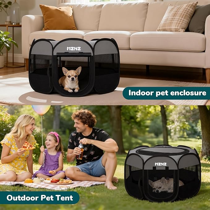 Dog Cat Playpen, Portable Puppy Pet Crate Indoor for Small Dogs Cats Rabbits, Foldable Dog Cage Enclosure for Outdoor, Pop Up Dogs Tent Kennel with Carrying Case, Dark Grey