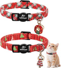 2 Pack Christmas Cat Collars - Breakaway Cat Collar with Bell, Christmas Wreath and Tree Pendant, Winter Adjustable Kitten Collars for Girl Boy Cats, Pink&Plaid