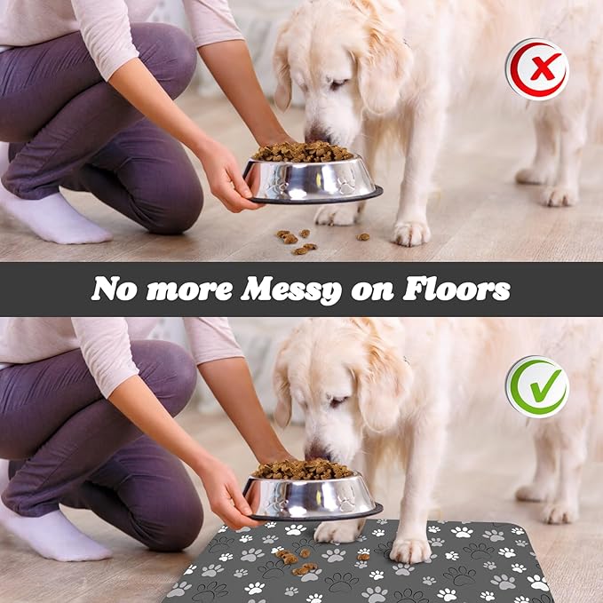 Dog Food Mat, Absorbent Water Bowl Mats Cat Pet Feeding Placemats Dark Gray 24 * 32 inch