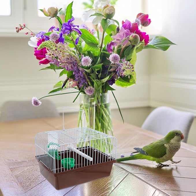 Portable Bird Cage with Perch Food Box and Water Dispenser Spacious Travel Carrier for Parakeet Finch Canary Small Birds 9.29X6.57X6.29 Inches