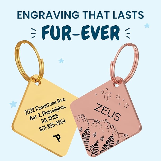 PawFurEver Dog Tags Personalized with Breed Design - Custom Dog Tags for Pets - Dog ID Tags Personalized for Pets - Stainless Steel Dog Collar Tag - Pet Name Tags for Dogs (Diamond, Rose Gold)
