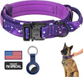 DAGANXI Tactical Dog Collar, Adjustable Military Training Nylon Dog Collar with Control Handle and Heavy Metal Buckle for Medium and Large Dogs, with Patches and Airtags Case (XL, Purple Sky)