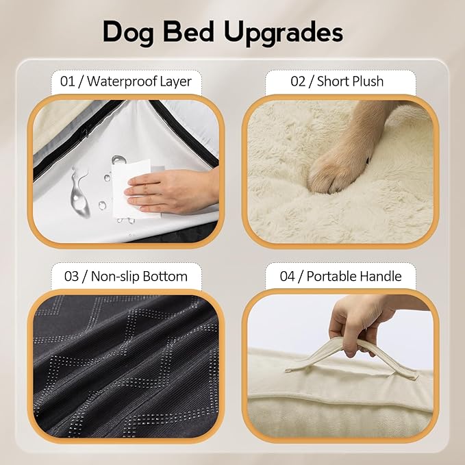 Large Orthopedic Dog Bed with Sides XXL Dog Beds with Removable Washable Cover Non-Slip Waterproof Pet Bed for Extra Large Dogs - Beige XXL