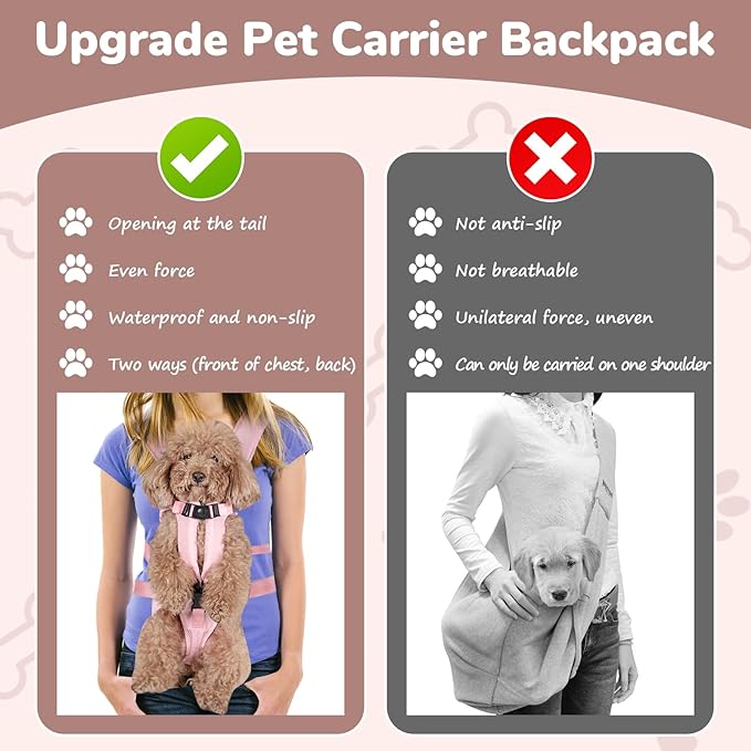 Pet Carrier Backpack, Adjustable Front Dog Carrier, Legs Out Dog Chest Carrier, Dog Back Pack for Small Medium Dogs Cats Puppies and Rabbits Hiking Camping (Pink, Large)