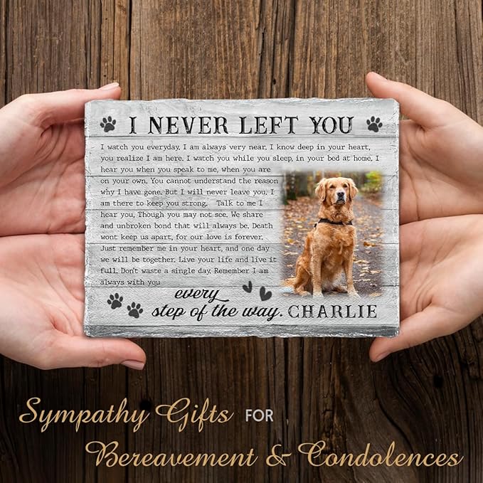 Memorial Stone: Personalized Thoughtful Gifts for Pet Lovers, Changeable Poem Option, Memorialize Your Furry Dog and Cat's Image with Preferable Version, Cemetery Decorations
