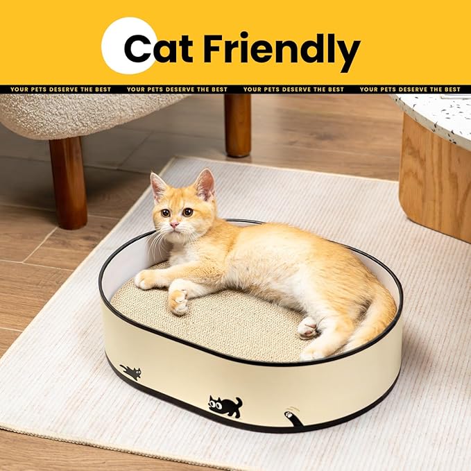 Cat Scratcher Box with 4 Cat Scratching Pads, Mess-Free Design, Refill Scratch Pad, Heavy Duty Corrugated Cardboard Lounger, DIY Stickers Decoration, for Multi-Cat Homes