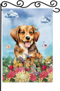 Dog Welcome Garden Flag Welcome Happy Butterfly Dog Animals Outdoor Garden,Flag Welcome Spring Summer Garden Flag,Flower House Seasonal Decoration -12 x 18"Inch Double Sided