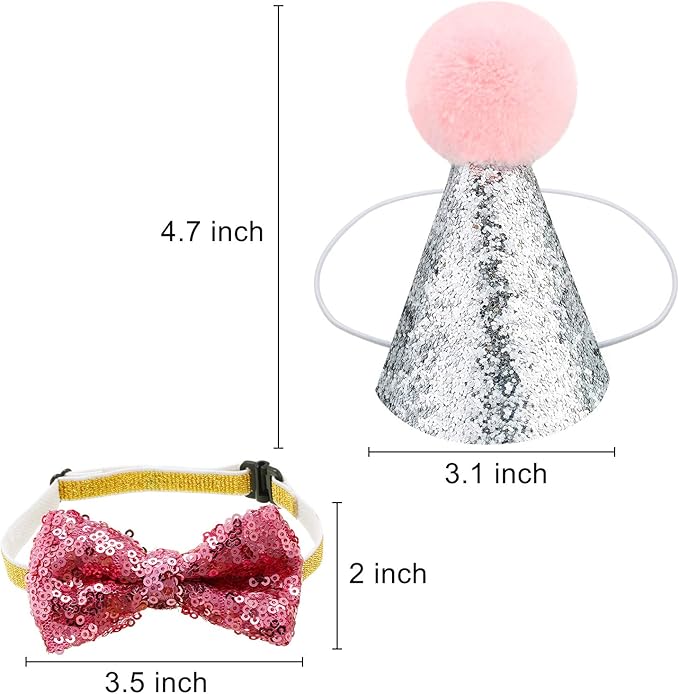 SATINIOR 4 Pieces Cat Birthday Hat Bowtie Small Dog Hat Headband Topper Bowtie Adjustable Cute Puppy Birthday Costume Accessories for Cat Small Medium Pet(Lake Blue and Pink,Style A)