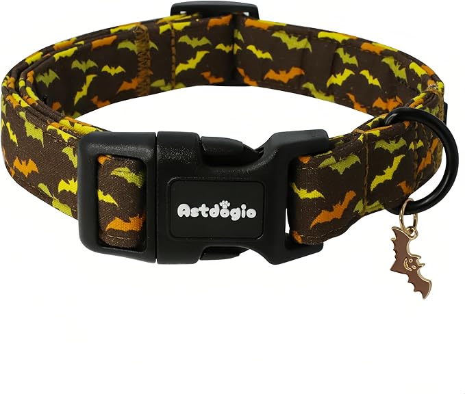 Fall Dog Collar, Halloween Dog Collars for Extra Small Dogs, Cotton Puppy Collar with Bat Pattern, Pet Collar for Small Medium Large Dogs, Girl Boy Dogs Collar with Quick Release Buckle-XS
