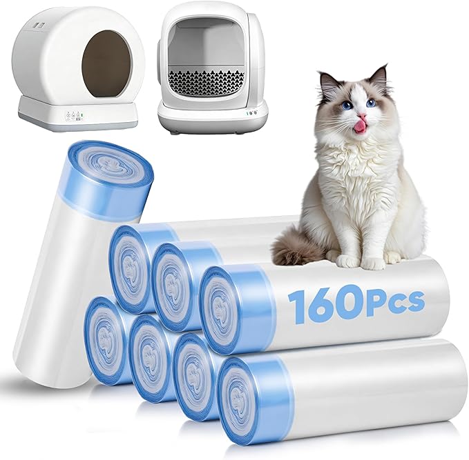 160 Count Cat Litter Box Liners Compatible with MeoWant-SCO1 & MeoWant-SCO2, Cat Litter Liners for Automatic Litter Box, Thick Heavy Duty Waste Bags with Drawstrings, 18.11" x 12.6"