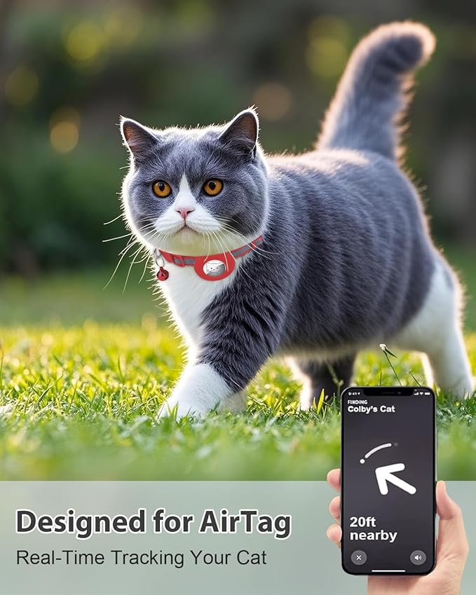 Joytale AirTag Cat Collar 2 Pack with Breakaway Safety Buckle, Reflective Cats Collar with AirTag Holder, Adjustable 7.5-12.5 Inch, Anti-Fraying Lightweight for Girl Boy Kitten, Red