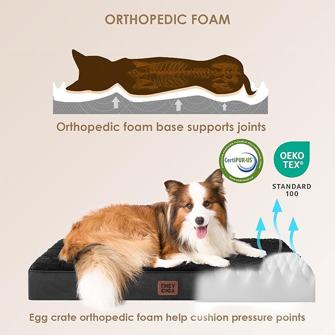 EHEYCIGA Orthopedic XL Dog Beds for Extra Large Dogs with Removable Washable Cover, Black, 44x32