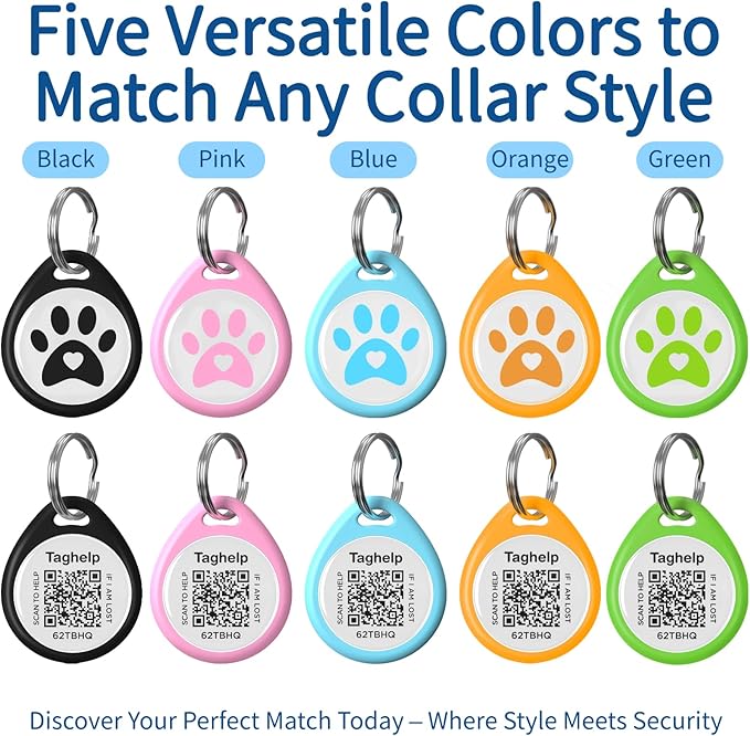 (5 Pack) QR Code Dog ID Tags for Collar Personalized for Pet Online Profile - Scan QR Receive Instant Pet Location Alert Email, Anti-Lost,No Subscription fees (5 Colours, for Dog - 1.2")