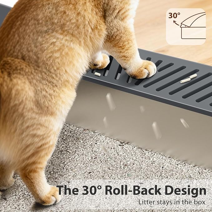 Stainless Steel Litter Box | Metal Kitty Litter Box with Lid High Sided for Small Cats or Injured Cats, Bunny Litter Boxes, Low Entry, Odor-Free, Non-Stick,Includes Scoop (Dark Gray, Small)