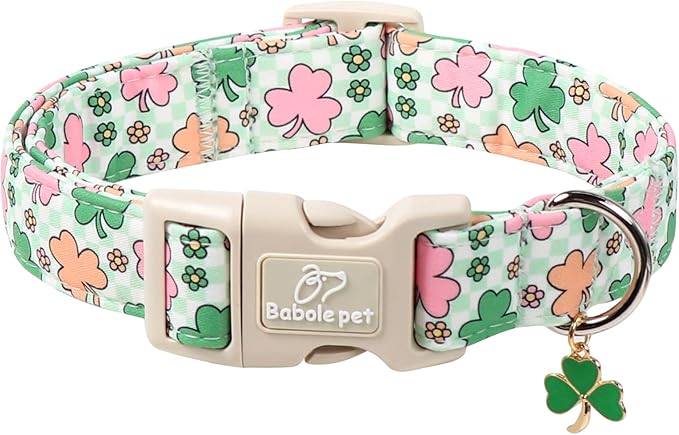 St Patricks Day Dog Collar for Small Dogs - Cute Pastel Lucky Clover Dog Collars, Lightweight Adjustable Irish Green Festival Dogs Collars with Quick Release Buckle S