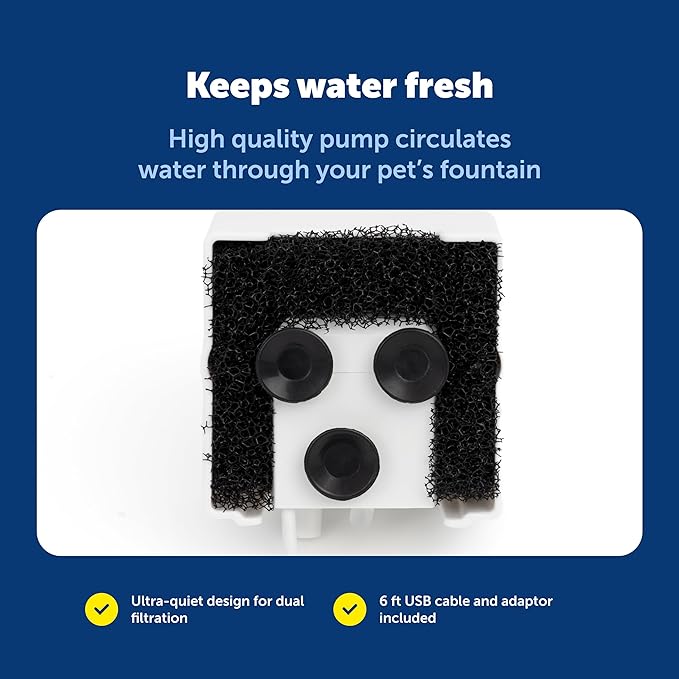 PetSafe Viva Pet Fountain Replacement Pump - Ultra-Quiet Pump - Backup Pump - LED Indicator - Auto Shut Off - Easy to Clean - Durable Build - Compact Fit