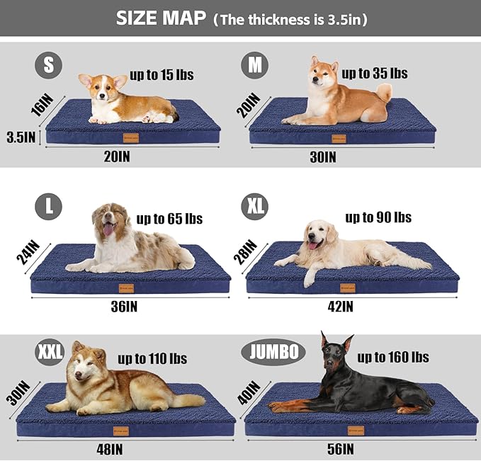 Patas Lague Orthopedic XL Dog Bed Large Sized Dog 42''X28'', Soft Waterproof Egg Crate Foam Large Pet Crate Beds Mat with Removable Washable Cover and Non-Slip Bottom, Navy Blue