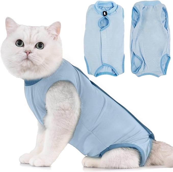 Avont Cat Recovery Suit - Kitten Onesie for Cats After Surgery, Cone of Shame Alternative Surgical Spay Suit for Female Cat, Post-Surgery or Skin Diseases Protection -Blue(L)
